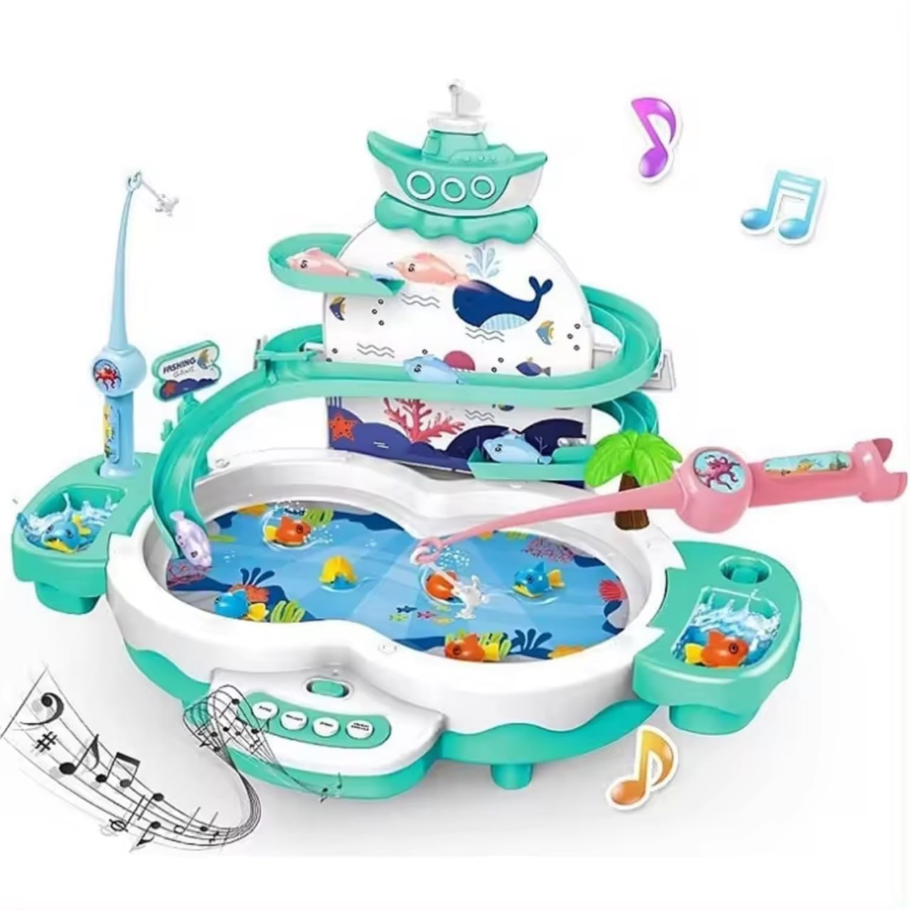 Magnetic Fishing Game Toy – Electronic Slideway Set with Music, Fish & Rods for Kids (Multicolor) KidzlyKids