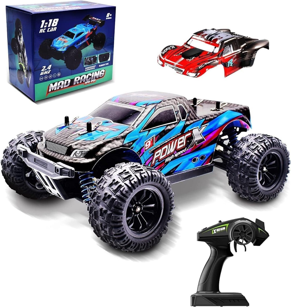 RC Monster Truck – 40+KM/H High-Speed 4WD Waterproof Truggy with Battery (Multicolor) KidzlyKids