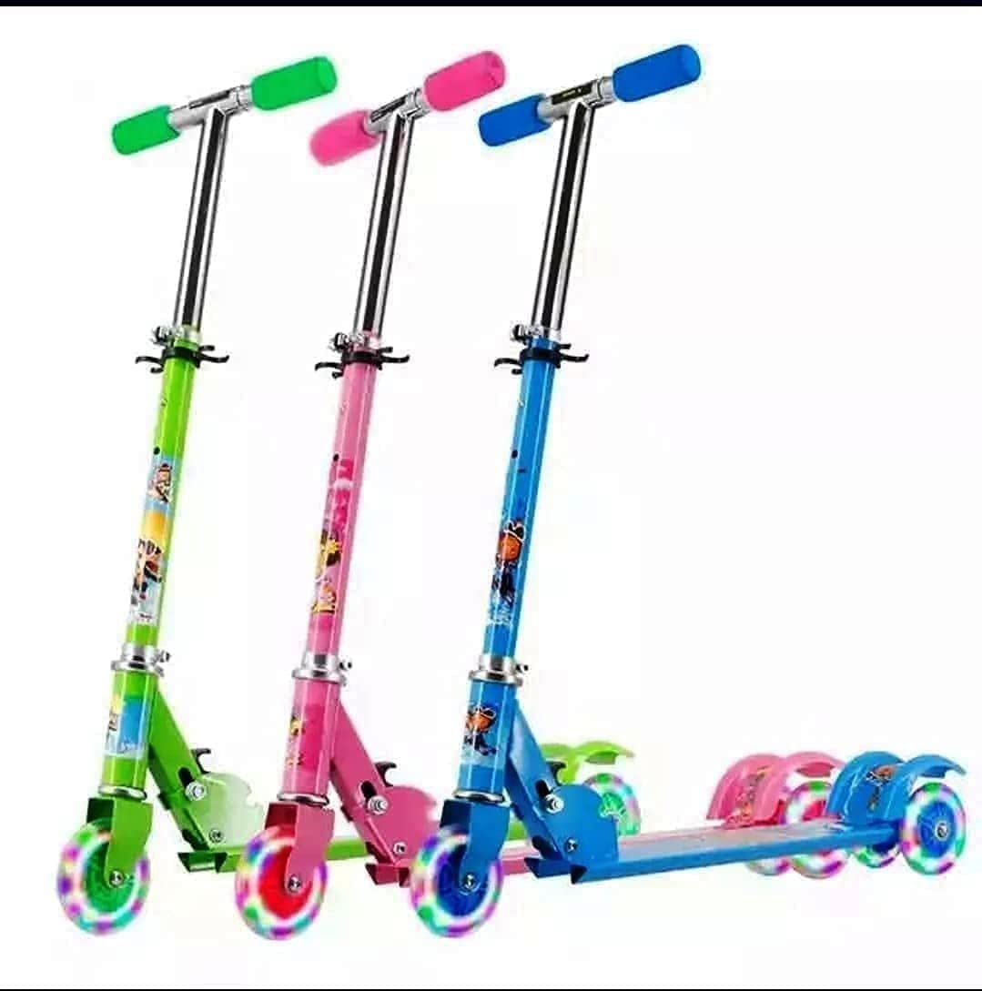 Foldable 3-Wheel Kick Scooter – Adjustable Handlebar, Brake, Bell & Light-Up Wheels KidzlyKids