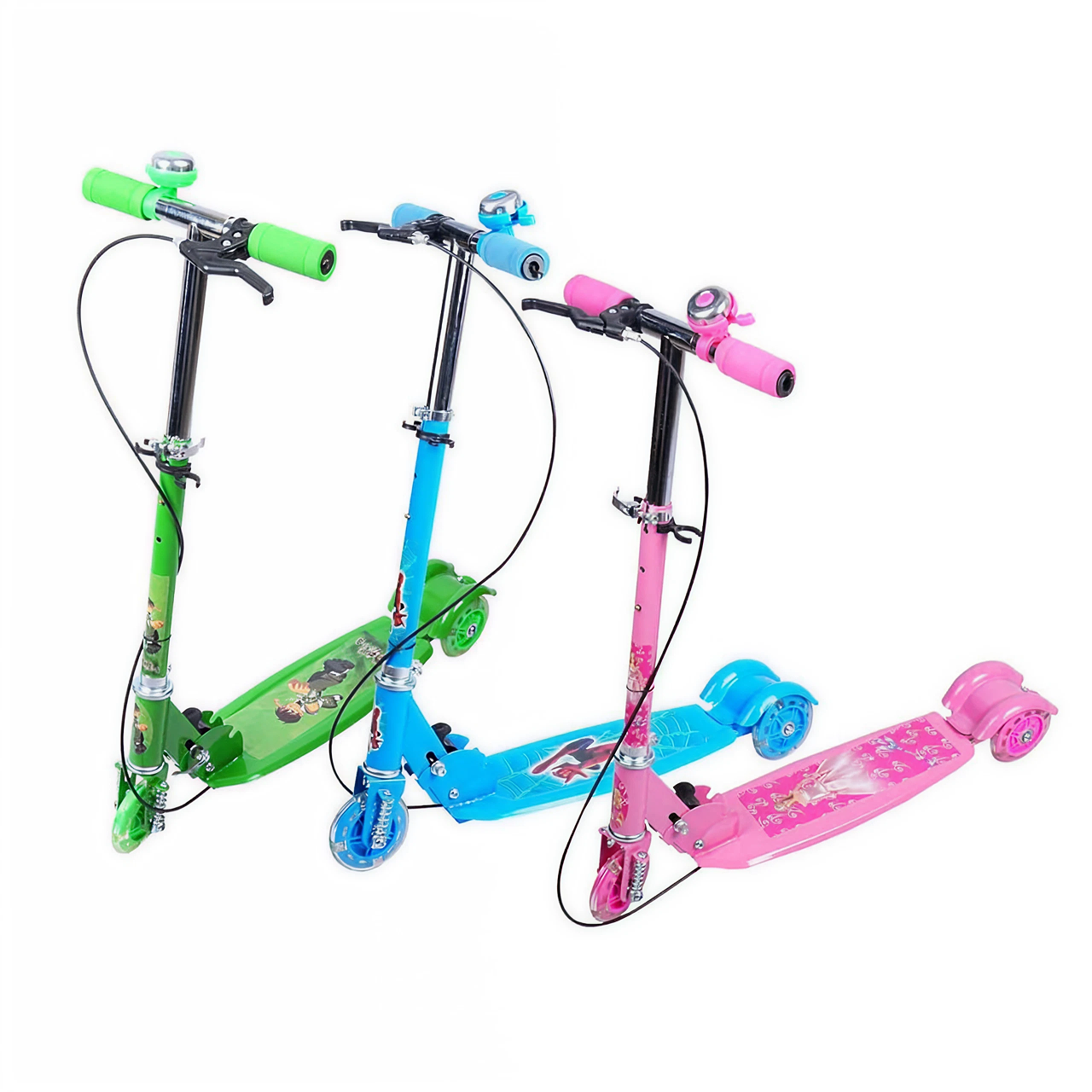 Foldable 3-Wheel Kick Scooter – Adjustable Handlebar, Brake, Bell & Light-Up Wheels KidzlyKids