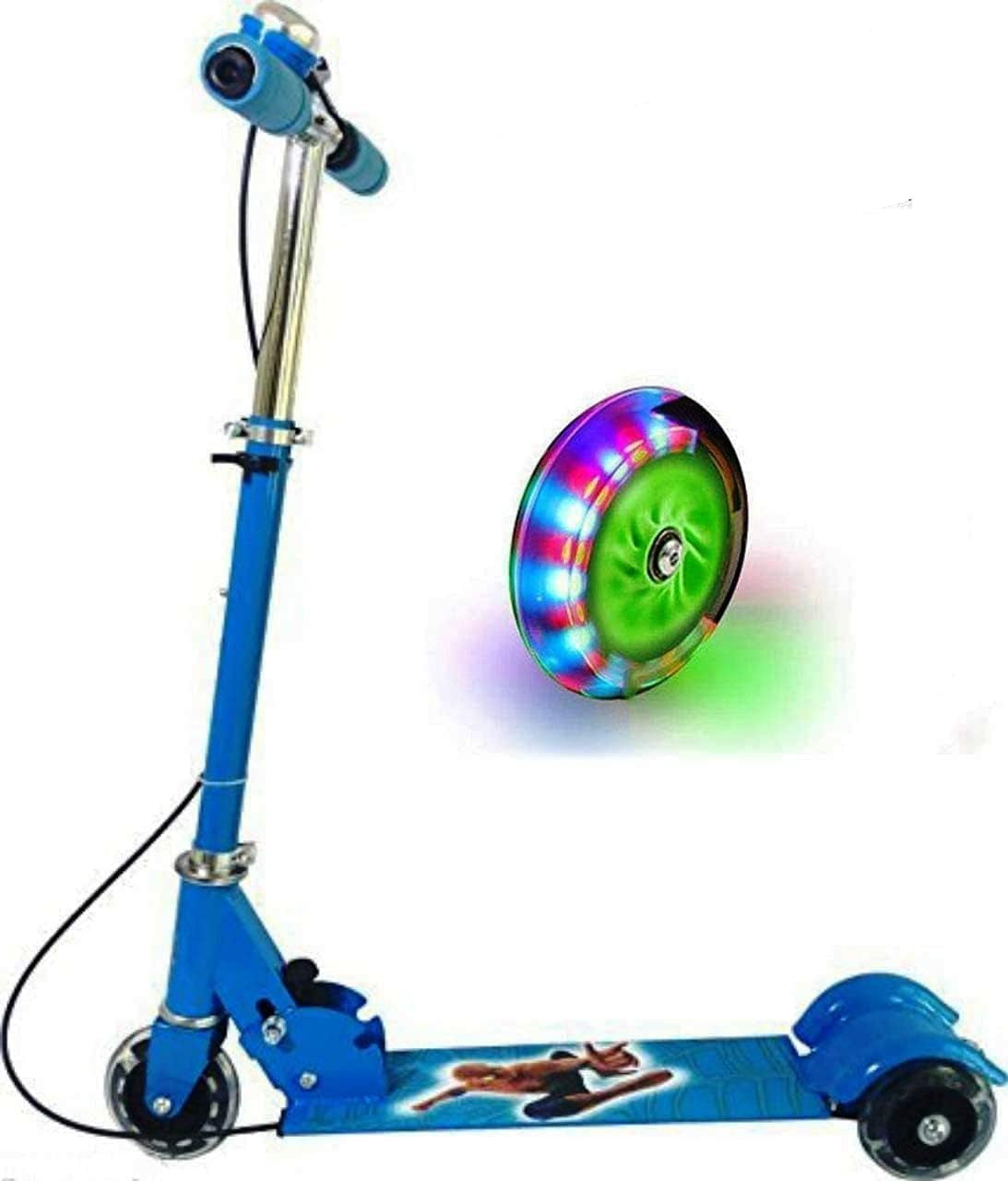 Foldable 3-Wheel Kick Scooter – Adjustable Handlebar, Brake, Bell & Light-Up Wheels KidzlyKids