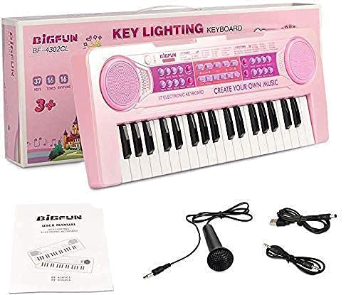 37-Key Kids Electronic Piano – Rechargeable Musical Keyboard with Mic (Pink) KidzlyKids