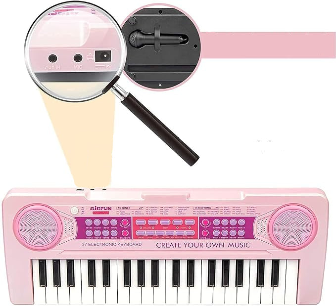 37-Key Kids Electronic Piano – Rechargeable Musical Keyboard with Mic (Pink) KidzlyKids