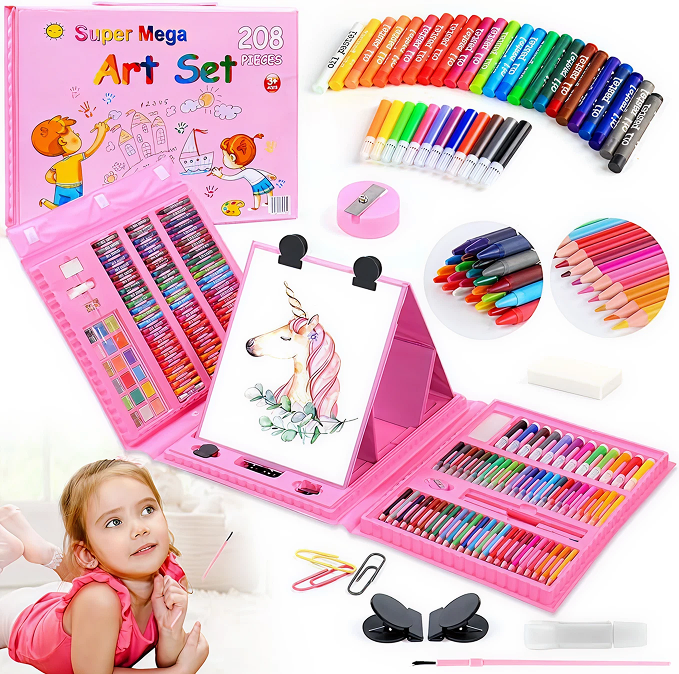 208-Piece Professional Art Set – Drawing Kit with Easel for Kids & Artists KidzlyKids