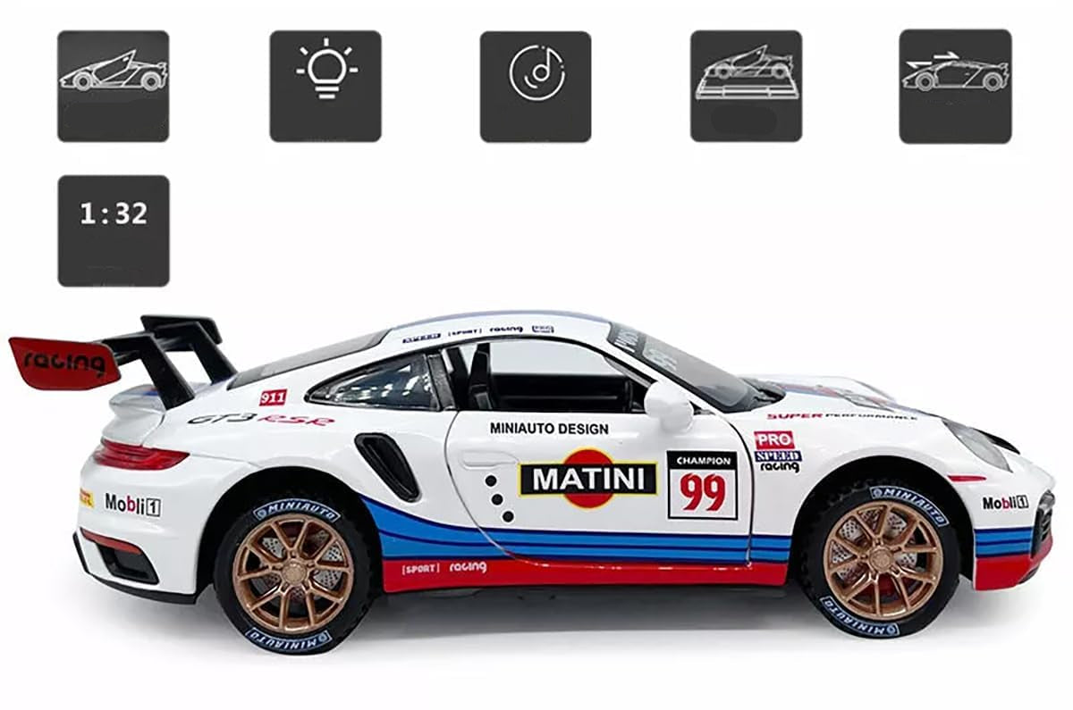 Porsche 911 Diecast Model Car – Pull Back Toy with Light & Sound KidzlyKids