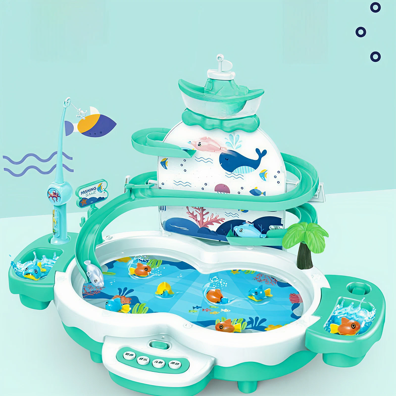 Magnetic Fishing Game Toy – Electronic Slideway Set with Music, Fish & Rods for Kids (Multicolor) KidzlyKids