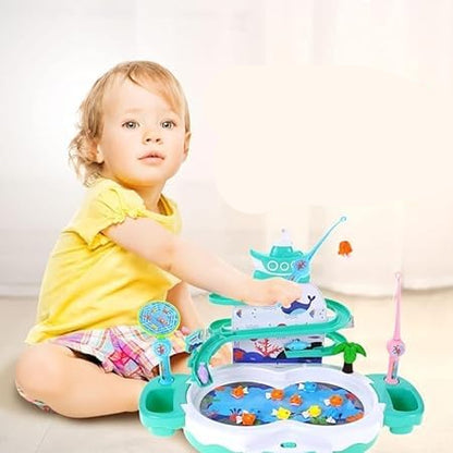Magnetic Fishing Game Toy – Electronic Slideway Set with Music, Fish & Rods for Kids (Multicolor) KidzlyKids
