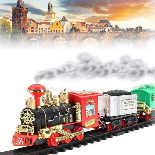 Classic Battery-Operated Toy Train Set – Track, Smoke, Light & Sound for Kids (Vintage Style) KidzlyKids