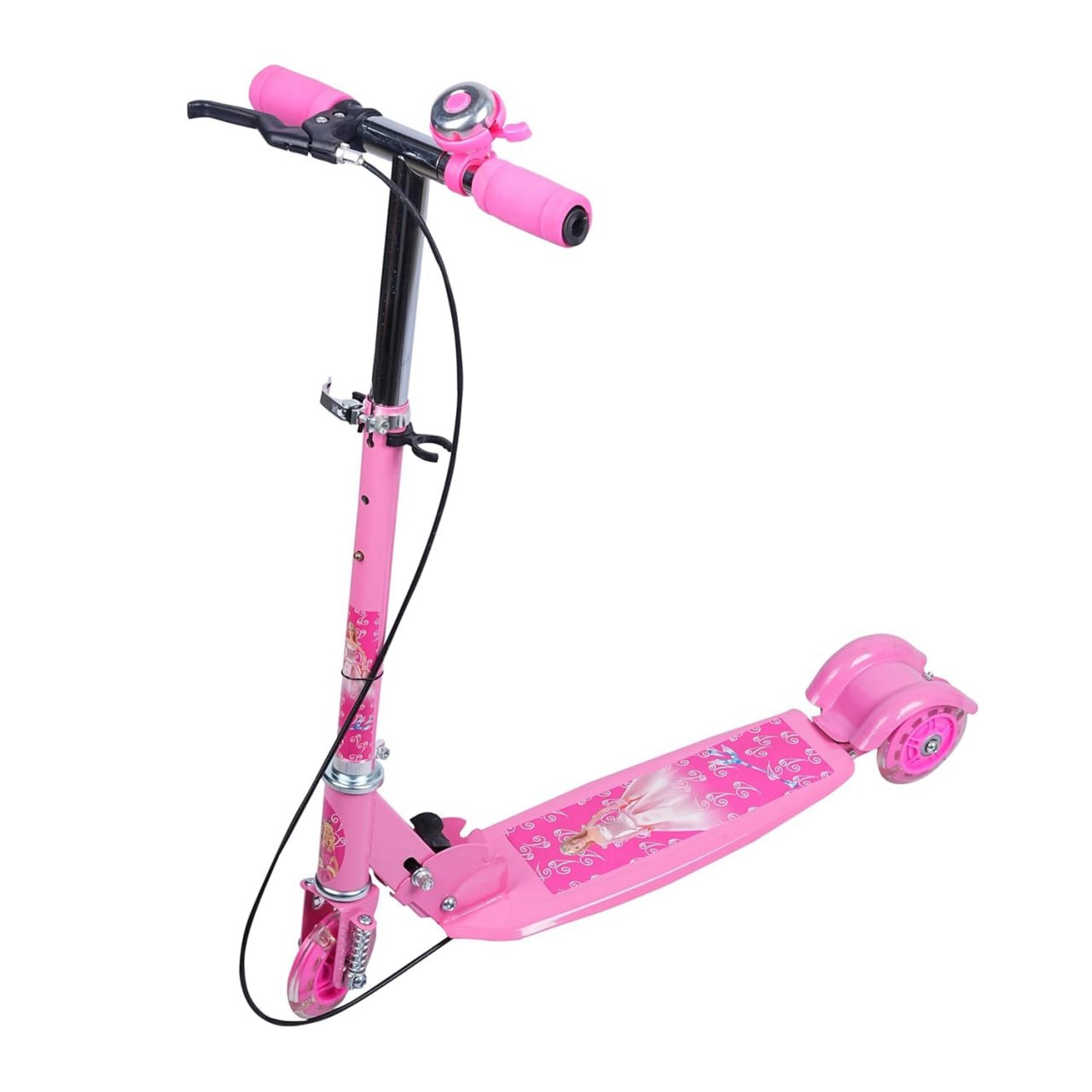 Foldable 3-Wheel Kick Scooter – Adjustable Handlebar, Brake, Bell & Light-Up Wheels KidzlyKids
