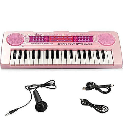 37-Key Kids Electronic Piano – Rechargeable Musical Keyboard with Mic (Pink) KidzlyKids
