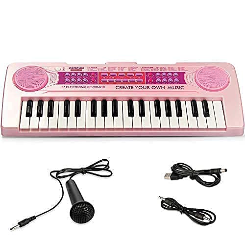 37-Key Kids Electronic Piano – Rechargeable Musical Keyboard with Mic (Pink) KidzlyKids