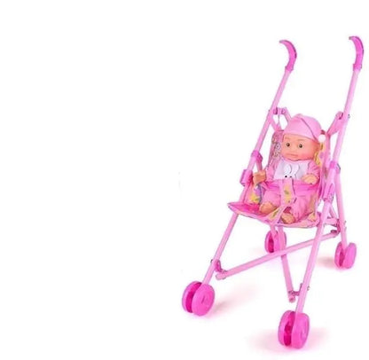 Kids Baby Doll Stroller Toy – Foldable Pram with 2 Dolls (Pink, 55 cm) My Store