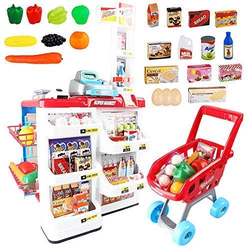 Big Size Supermarket kit for Kids Toys with Shopping cart and Sound Effects Kitchen Set KidzlyKids