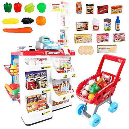 Big Size Supermarket kit for Kids Toys with Shopping cart and Sound Effects Kitchen Set KidzlyKids
