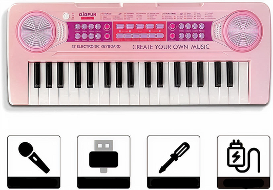 37-Key Kids Electronic Piano – Rechargeable Musical Keyboard with Mic (Pink) KidzlyKids