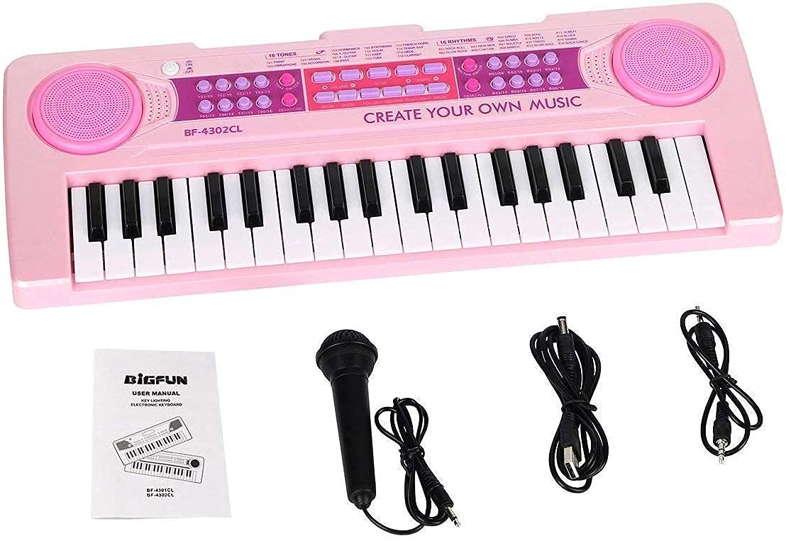 37-Key Kids Electronic Piano – Rechargeable Musical Keyboard with Mic (Pink) KidzlyKids