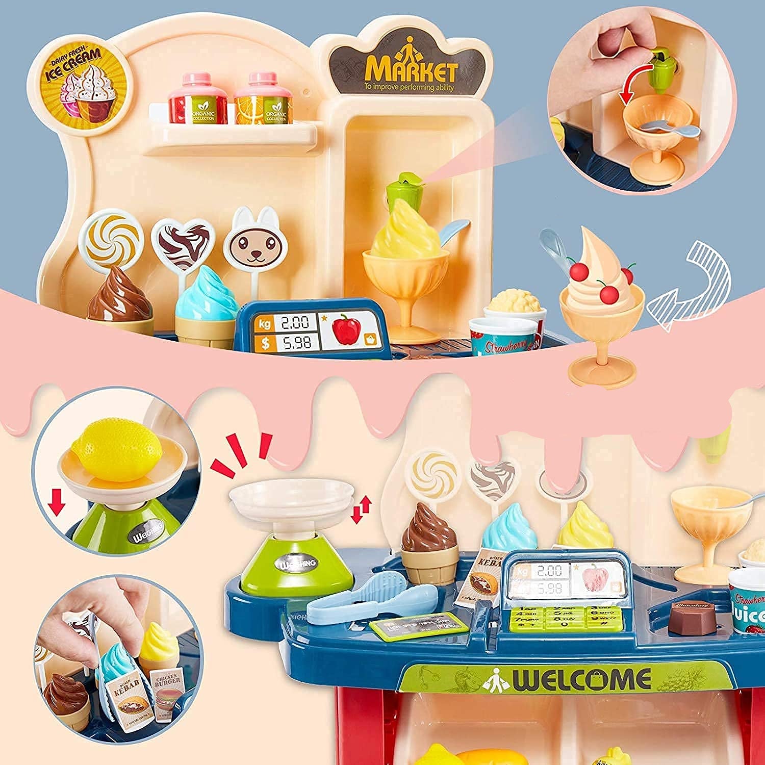 Small Size Supermarket with Sound Effects for Girls & Boys KidzlyKids