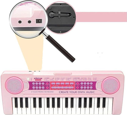 37-Key Kids Electronic Piano – Rechargeable Musical Keyboard with Mic (Pink) KidzlyKids