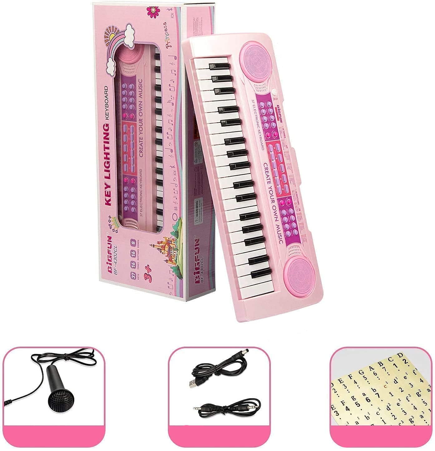 37-Key Kids Electronic Piano – Rechargeable Musical Keyboard with Mic (Pink) KidzlyKids