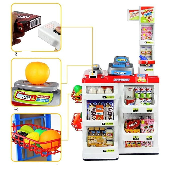 Big Size Supermarket kit for Kids Toys with Shopping cart and Sound Effects Kitchen Set KidzlyKids