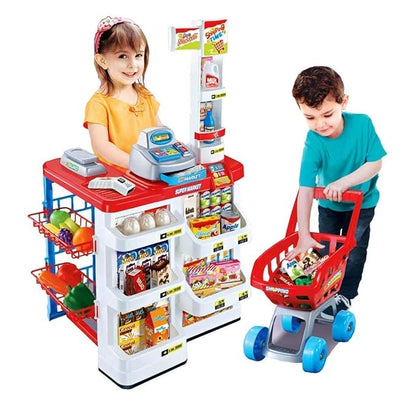 Big Size Supermarket kit for Kids Toys with Shopping cart and Sound Effects Kitchen Set KidzlyKids