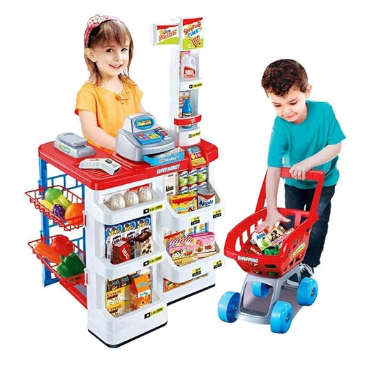 Big Size Supermarket kit for Kids Toys with Shopping cart and Sound Effects Kitchen Set KidzlyKids