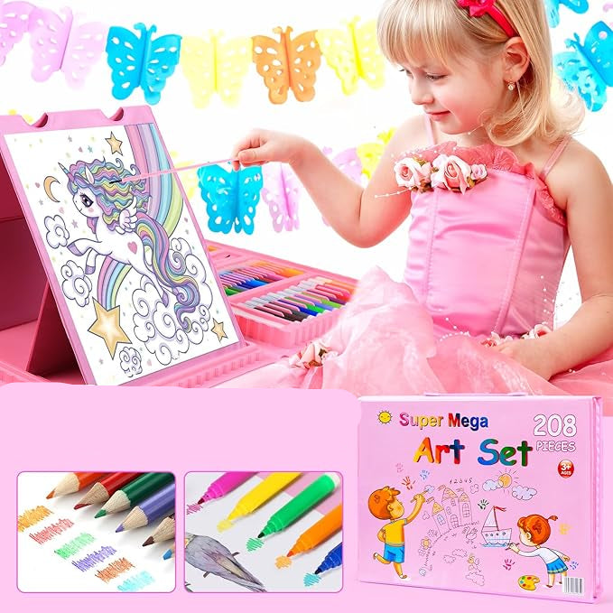 208-Piece Professional Art Set – Drawing Kit with Easel for Kids & Artists KidzlyKids